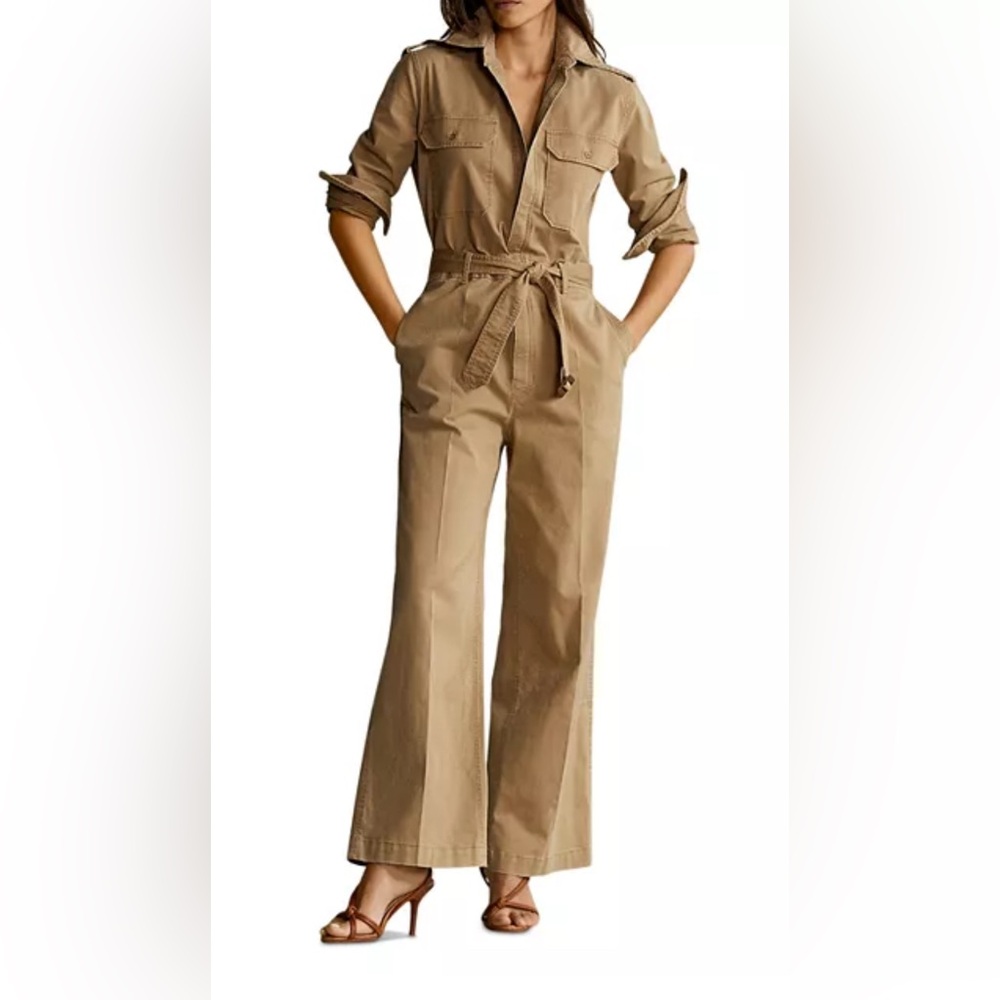 Polo Ralph Lauren NWOT Tan Cotton Twill Belted Utility Jumpsuit (Size 2) - Picture 2 of 7